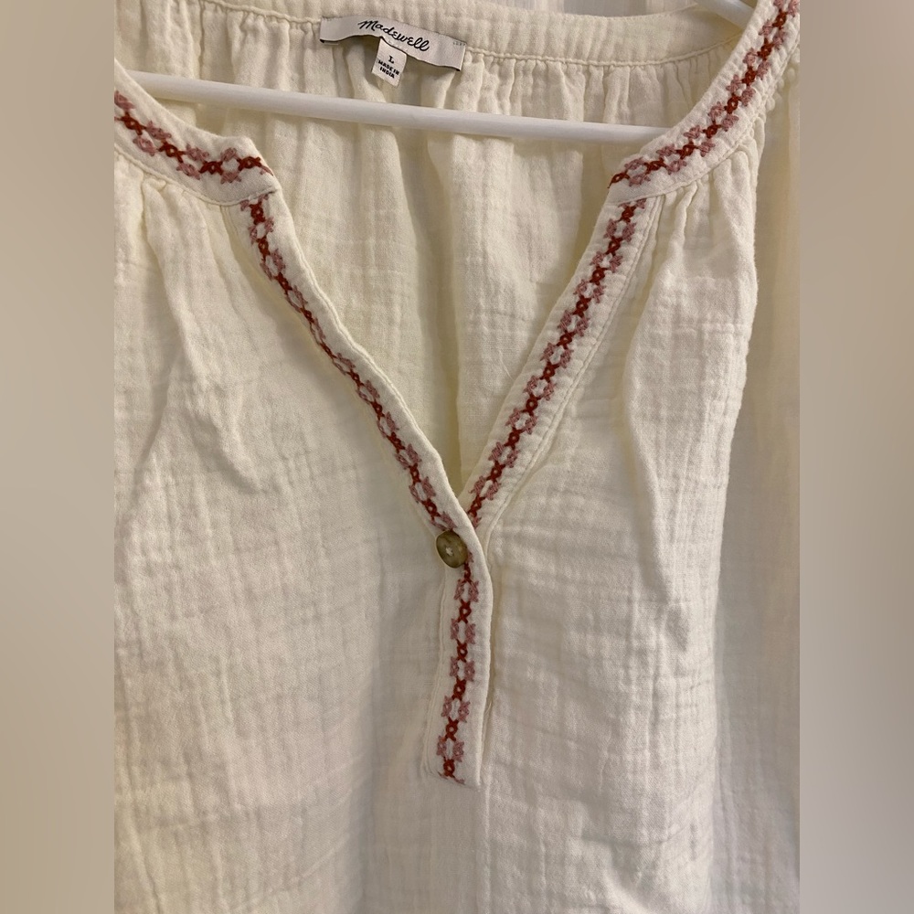 Madewell gauze short coverup with pink stitching detail
